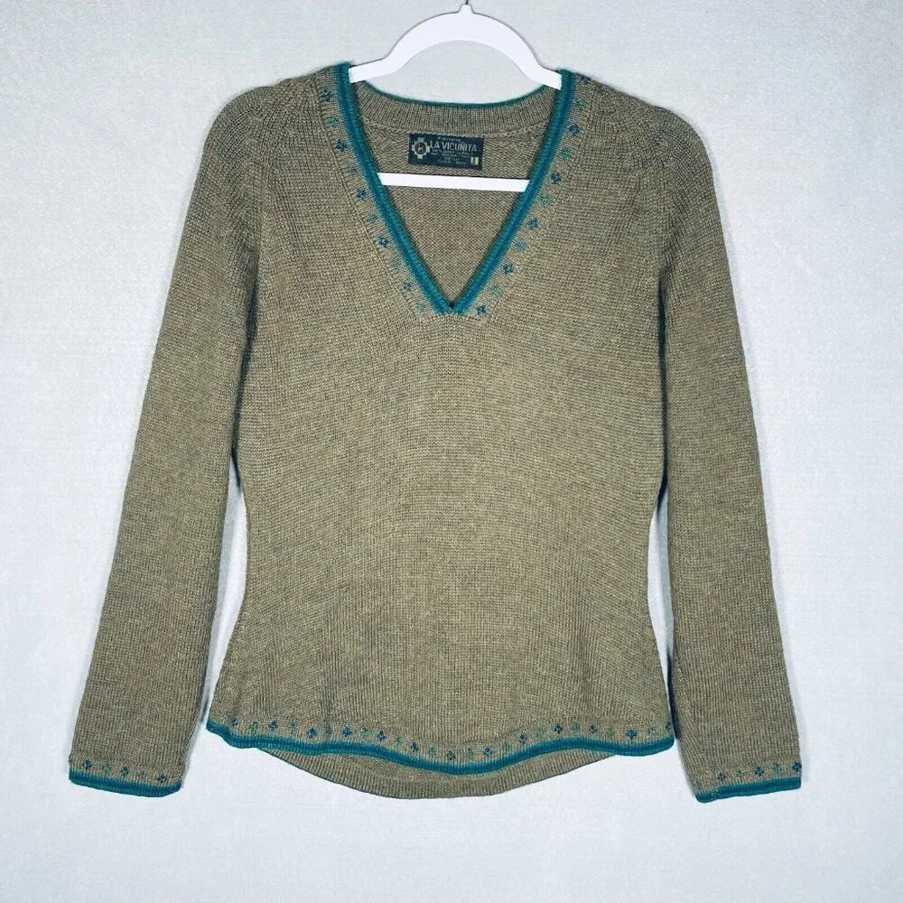Vintage Artisan Alpaca Sweater Womens M Green Pullover Knitwear